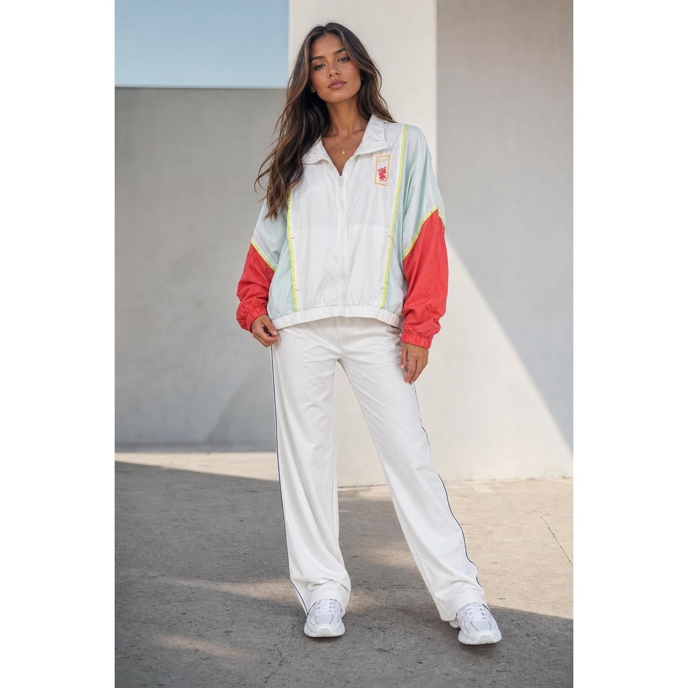 Y2K Nike Windbreaker Jacket Women's Medium White Colorblock Full Zip Neon Retro